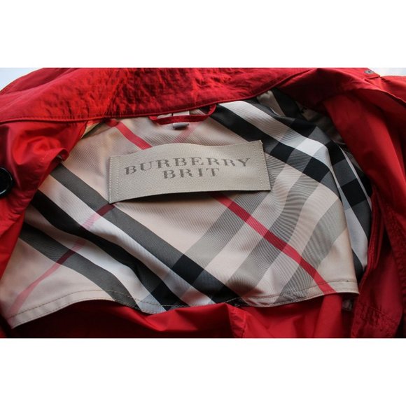 Burberry Brit Military Red Nylon Belted Double Breasted Trench Jacket Size 6 - Picture 12 of 14